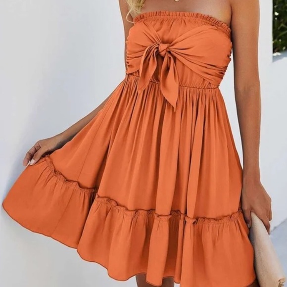 Boho Tie Front Ruffle Mini Dress - Picture 2 of 9